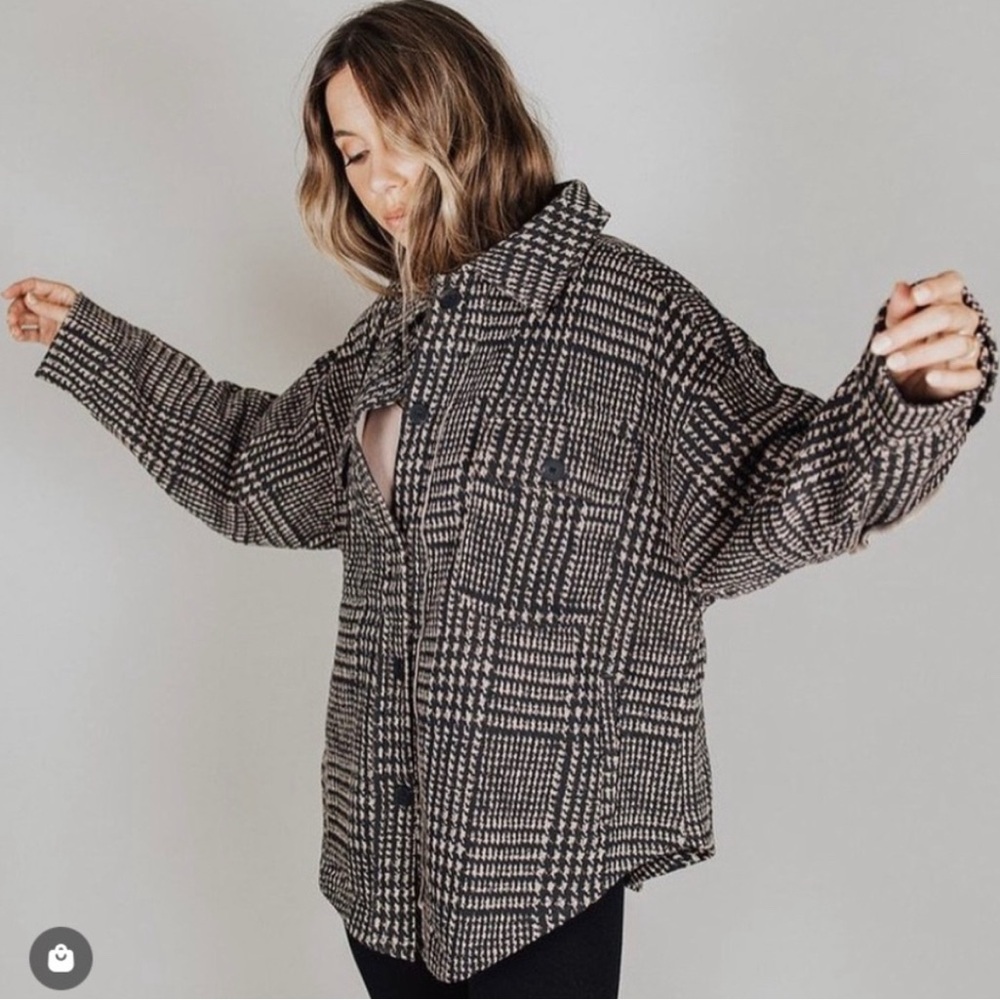 SALE! Vintage Havana Houndstooth Shacket Cardigan Size Small - Picture 3 of 5